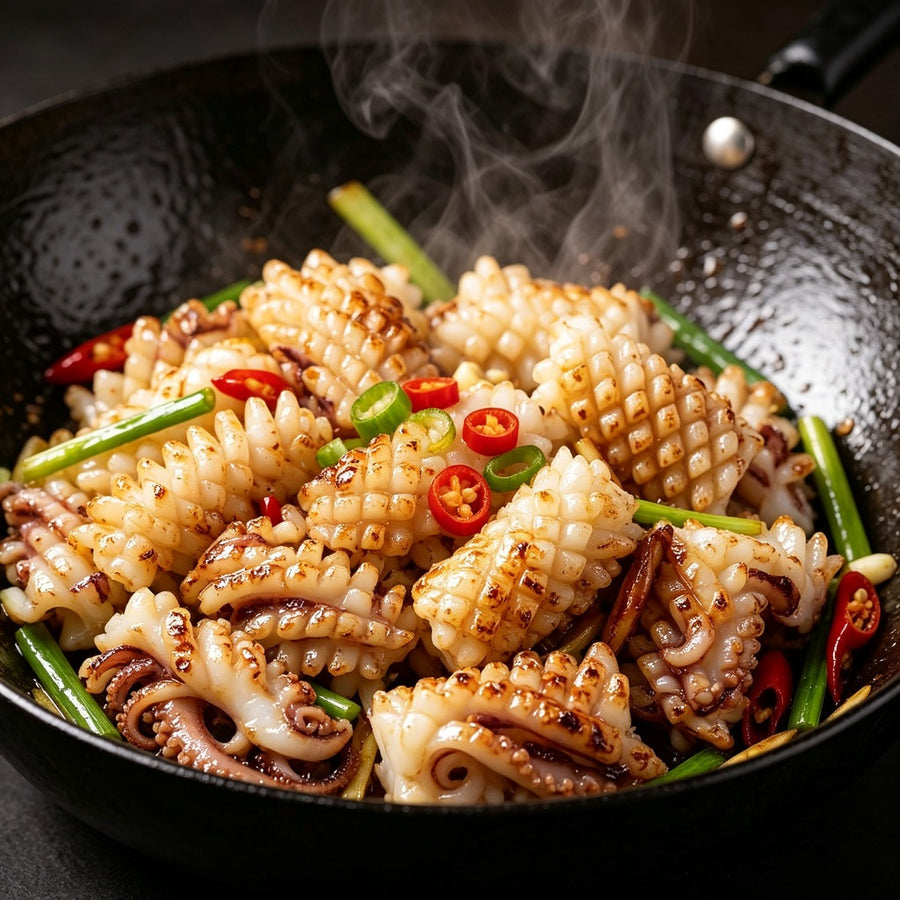 Squid flowers, quickly blanched