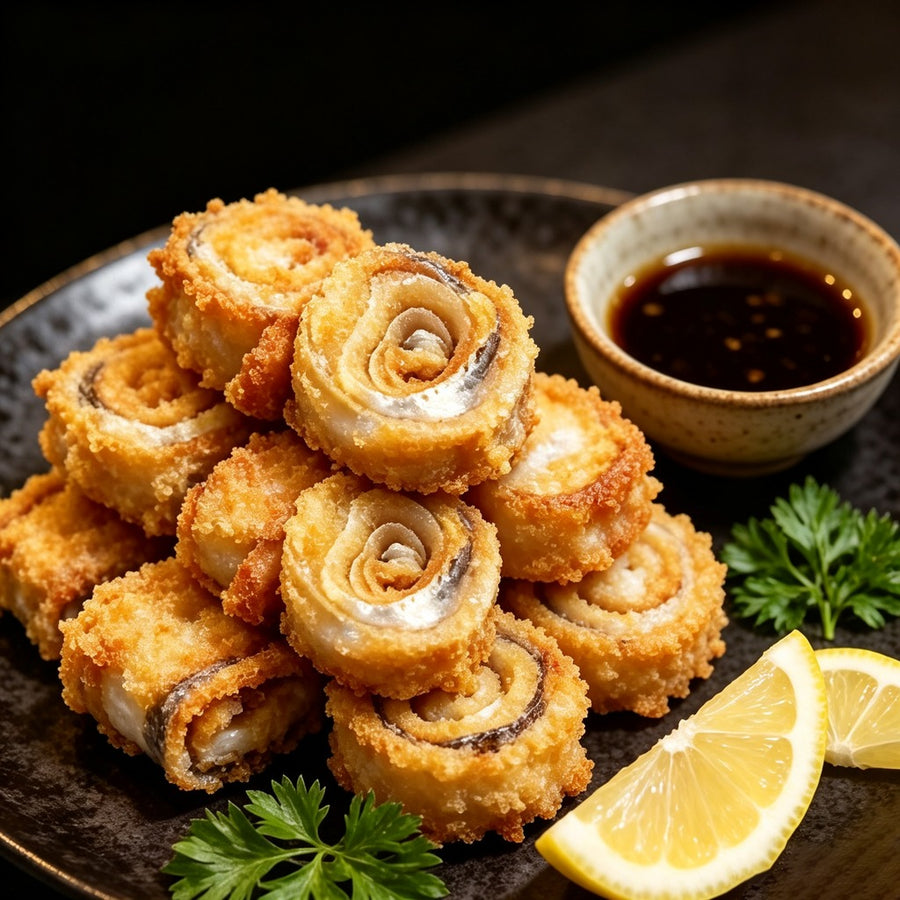 Eel rolls, glazed and warmed